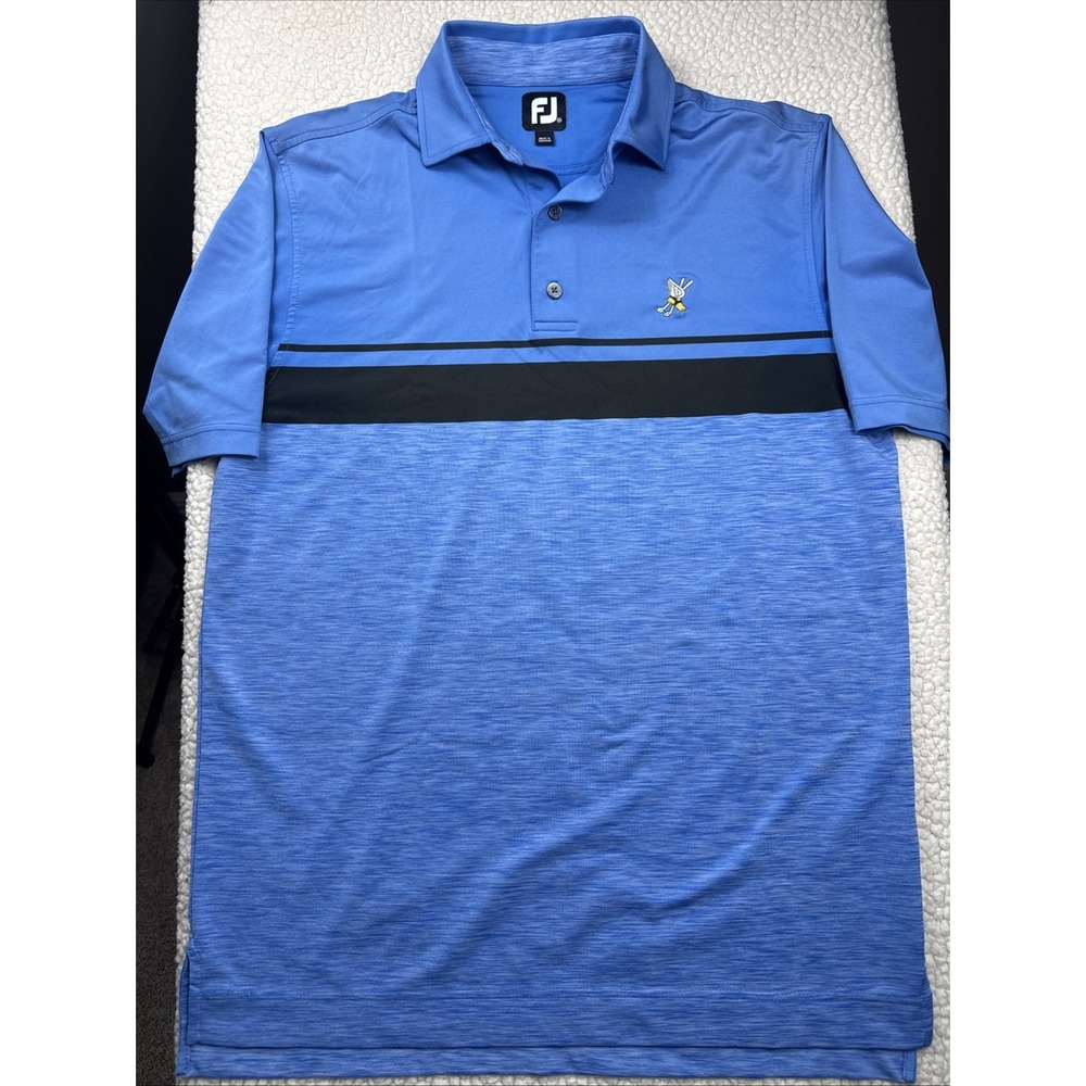 FootJoy Winged Foot Golf Club Men Med Blue Golf Polo Performance‎ Stretch EUC